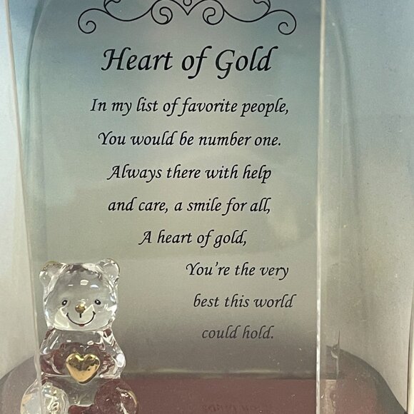 Spunglass Sentiment Plaque Heart of Gold Bear wood base home decor - U1059 - Picture 2 of 9